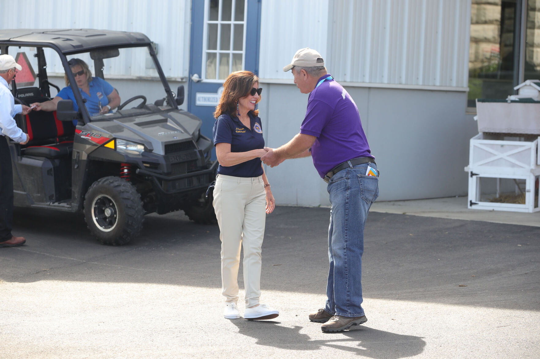Kathy Hochul is greeted as she arrives at the Erie County Fair